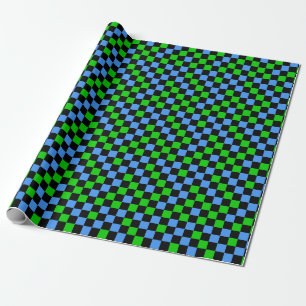 Papel De Regalo Patrón de cuadros azules, verdes y negros