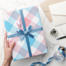 Papel De Regalo Patrón de Cuadros Blanco Gingham Azul Pastel Rosa 