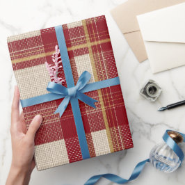 Papel De Regalo Patrón de cuadros de marfil festivo rojo dorado na