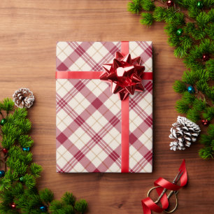 Papel De Regalo Patrón de cuadros diagonales rojo, blanco y dorado