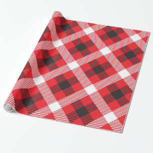 Papel De Regalo Patrón de cuadros escoceses de búfalo rojo blanco