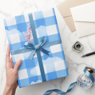 Papel De Regalo Patrón de cuadros escoceses de nubes gingham azul