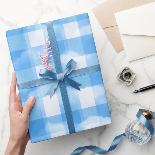Papel De Regalo Patrón de cuadros escoceses de nubes gingham blanc (Regalar)