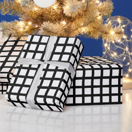Papel De Regalo Patrón de cuadros escoceses moderno en blanco y ne