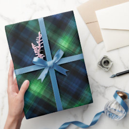 Papel De Regalo Patrón de cuadros escoceses verde bosque y azul ma