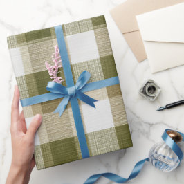 Papel De Regalo Patrón de Cuadros Escoceses Verde Oliva Antiguo
