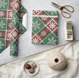 Papel De Regalo Patrón de cuadros escoceses vintage de Navidad con