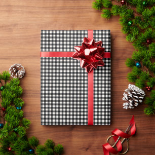 Papel De Regalo Patrón de cuadros gingham en blanco y negro retro