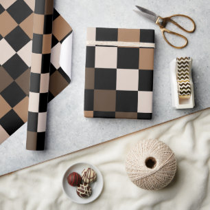 Papel De Regalo Patrón de cuadros gingham marrón negro