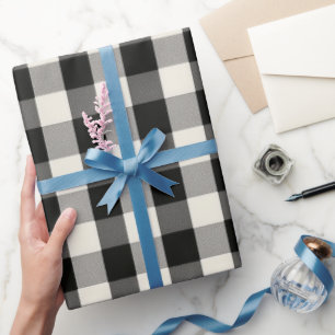 Papel De Regalo Patrón de cuadros gingham negro blanco minimalista
