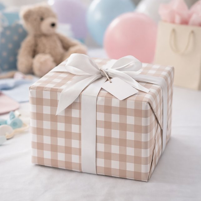 Papel De Regalo Patrón de cuadros gingham rosa y blanco (Wrapping paper with a pink and white gingham plaid pattern.)
