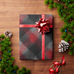 Papel De Regalo Patrón de Cuadros Gris Ceniza de Leñador Rojo Negr