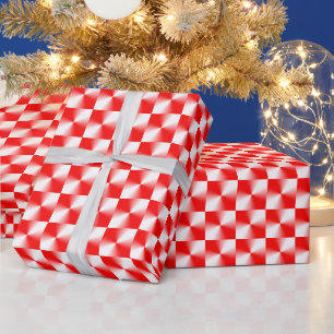Papel De Regalo Patrón de cuadros moderno rojo escarlata y blanco 