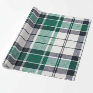 Papel De Regalo Patrón de cuadros moderno verde negro gris – Elega