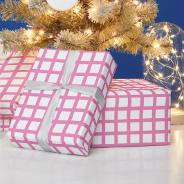 Papel De Regalo Patrón de cuadros modernos de cuadros rosa y blanc