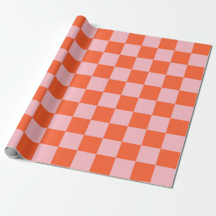 Papel De Regalo Patrón de cuadros naranja y rosa