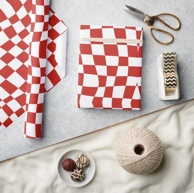 Papel De Regalo Patrón de cuadros ondulados rojos tripillados del  (Artesanía)
