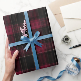 Papel De Regalo Patrón de cuadros rojo oscuro vino tinto negro de 