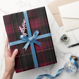Papel De Regalo Patrón de cuadros rojo oscuro vino tinto negro de