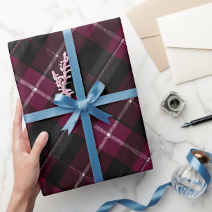 Papel De Regalo Patrón de cuadros rojo oscuro vino tinto negro de 
