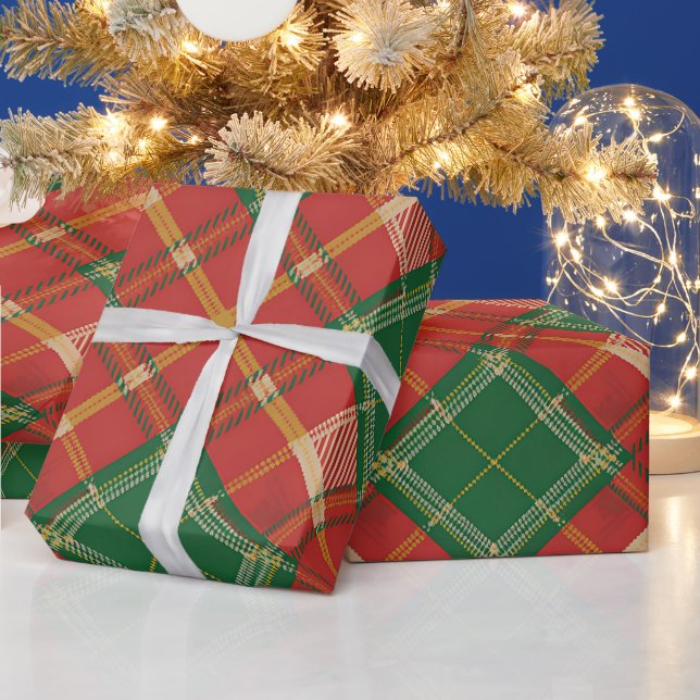 Papel De Regalo Patrón de Cuadros Rojo Verde (Vacaciones)