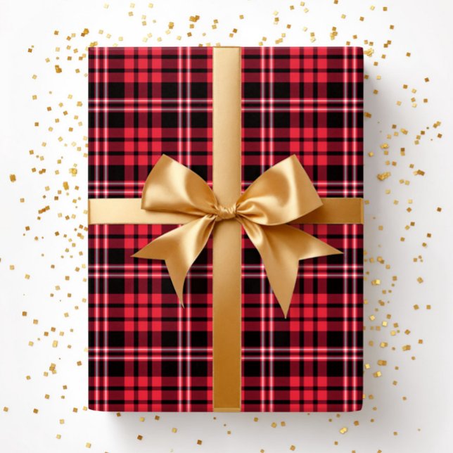 Papel De Regalo Patrón de cuadros rojos modernos (Modern Red Plaid Pattern Wrapping Paper)