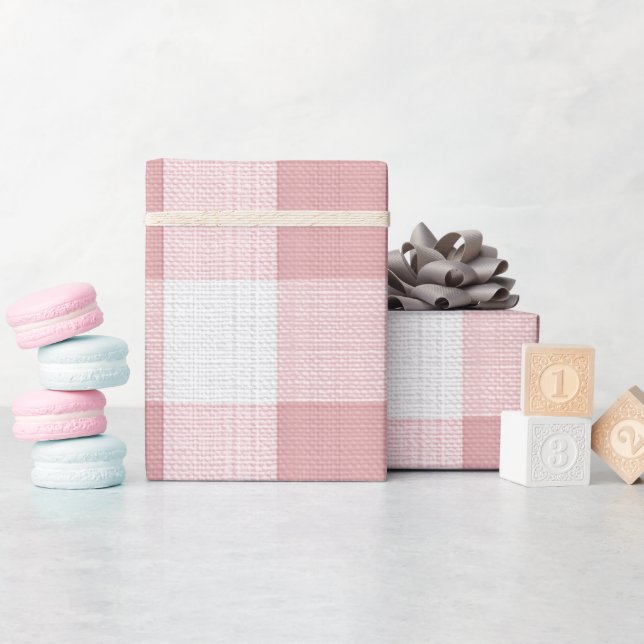 Papel De Regalo Patrón de cuadros rosa claro blanco suave gingham  (Baby Shower)