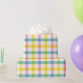 Papel De Regalo Patrón de cuadros rosa pastel amarillo azul Pascua