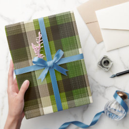 Papel De Regalo Patrón de Cuadros Verde Marrón Musgo Bosque