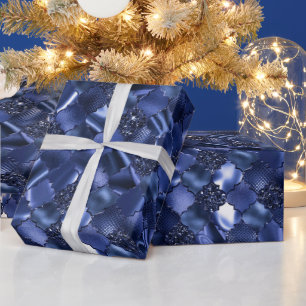 Papel De Regalo Patrón de Cuatrefoil Azul de la Marina Marroquí