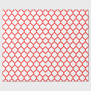 Papel De Regalo Patrón de Cuatrefoil marroquí blanco y rojo elegan