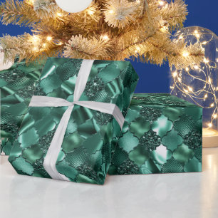 Papel De Regalo Patrón de cuatro hojas marroquí verde oscuro