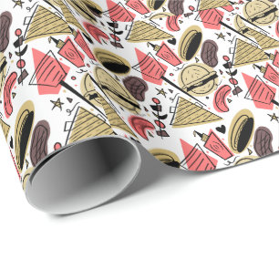 Papel De Regalo Patrón de cumpleaños de Hotdog Burger Doodle BBQ  