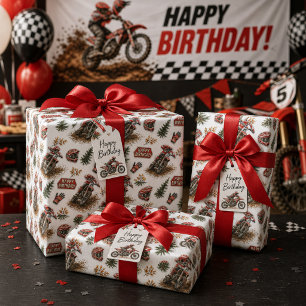 Papel De Regalo Patrón de Cumpleaños de Motocross de Bicicleta de 
