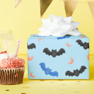 Papel De Regalo Patrón de Cumpleaños Infantil de Murciélago Azul P