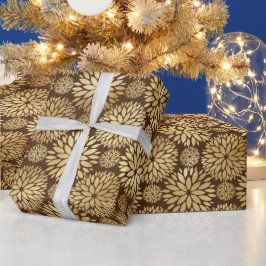 Papel De Regalo Patrón de dalias marrones y doradas con estilo  