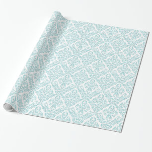 Papel De Regalo Patrón de Damasco blanco azul claro