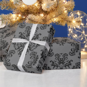 Papel De Regalo Patrón de damasco blanco negro gris