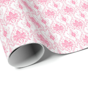 Papel De Regalo patrón de damasco blanco rosado
