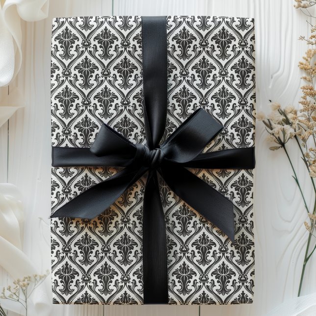Papel De Regalo Patrón de Damasco blanco y negro (Subido por el creador)