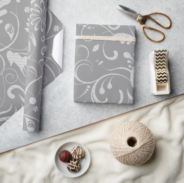 Papel De Regalo Patrón de Damasco, Damasco gris, Damasco francés (Artesanía)