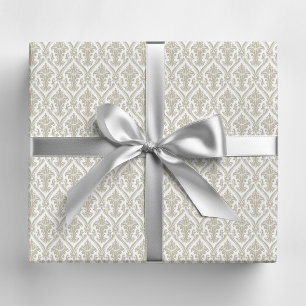 Papel De Regalo Patrón de Damasco de color blanco y blanco