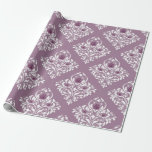 Papel De Regalo Patrón de Damasco de color malva y blanco<br><div class="desc">Papel de envolvimiento de patrón vintage con tema de parís morado y blanco.</div>