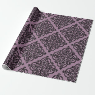 Papel De Regalo Patrón de Damasco de color malva y negro