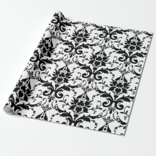 Papel De Regalo Patrón de Damasco en blanco y negro