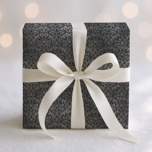 Papel De Regalo Patrón de Damasco gótico negro y gris