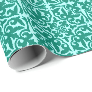 Papel De Regalo Patrón de damasco Ikat - Turquesa y Aqua