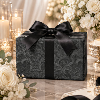 Papel De Regalo Patrón de damasco negro sobre negro de lujo sin co