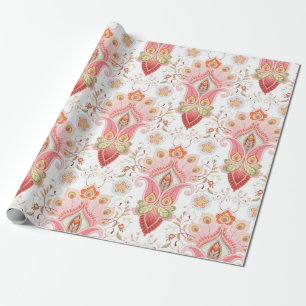Papel De Regalo Patrón de damasco oriental floral con paisley y pe