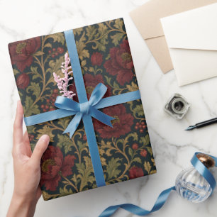 Papel De Regalo Patrón de damasco oscuro floral victoriano